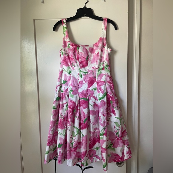 Bebe Pink & Blue lace Overlay fit and flare dress, size 6 - Picture 3 of 7